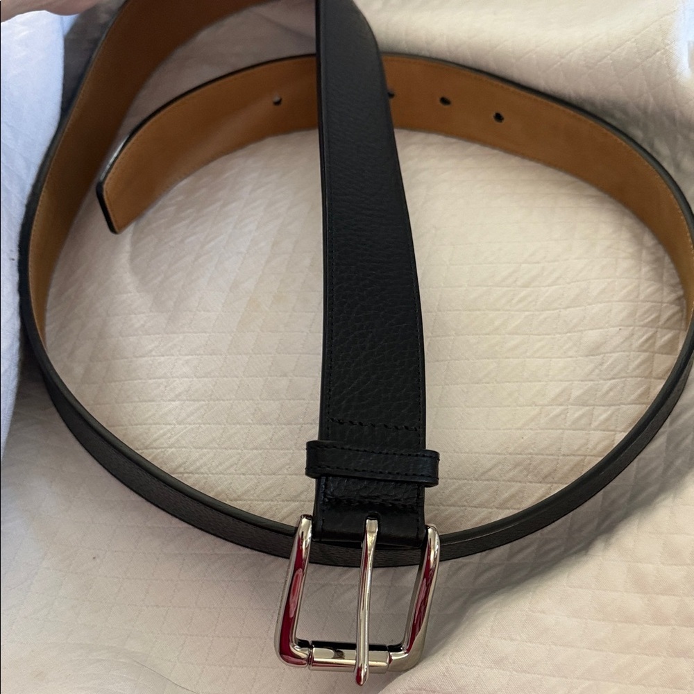 Cole Haan Men’s Black Pebble Leather Heavy Duty Belt with Polished Silver Buckle - Picture 9 of 9